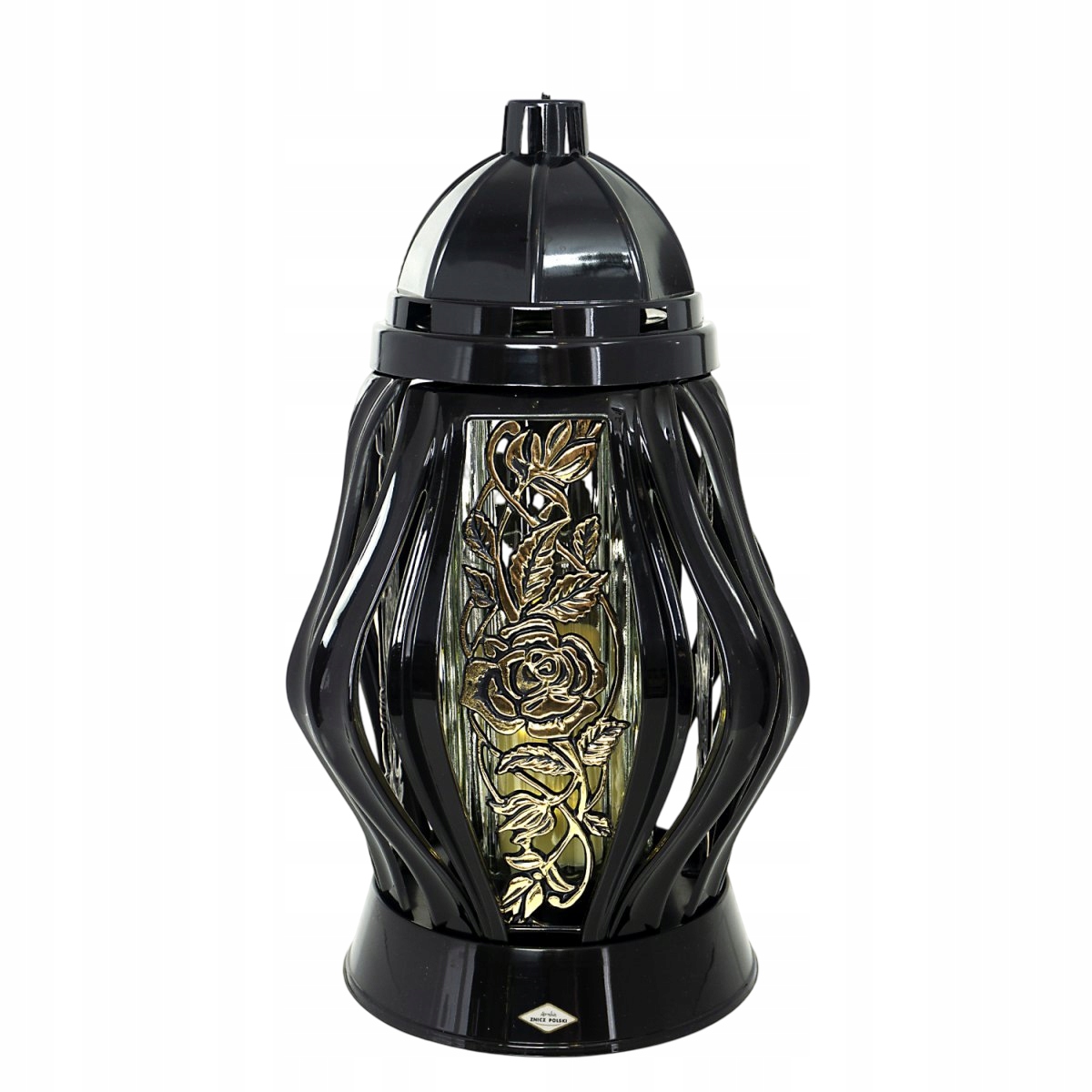 Hřbitovní Svíčka Ažur růže stuha lamely lampion náhrobní černá růže zlatá ozdoba
