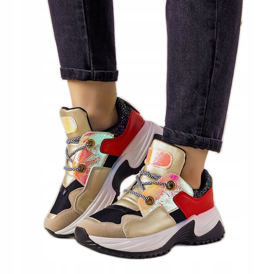 

Złote sneakersy na wysokiej podeszwie Spring r.39