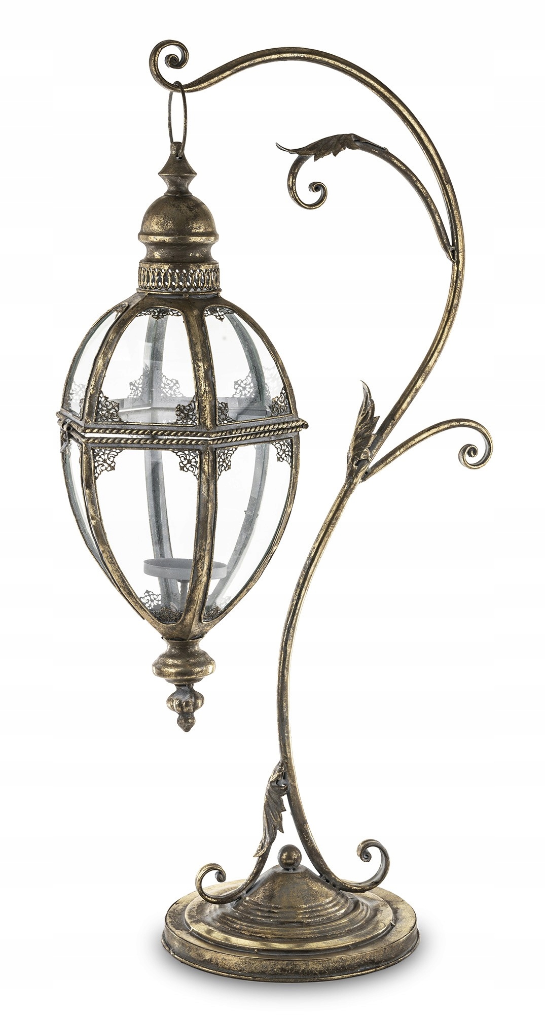 Lampáš Zlatý kovový a sklenený na stojane – Elegantná Dekorácia