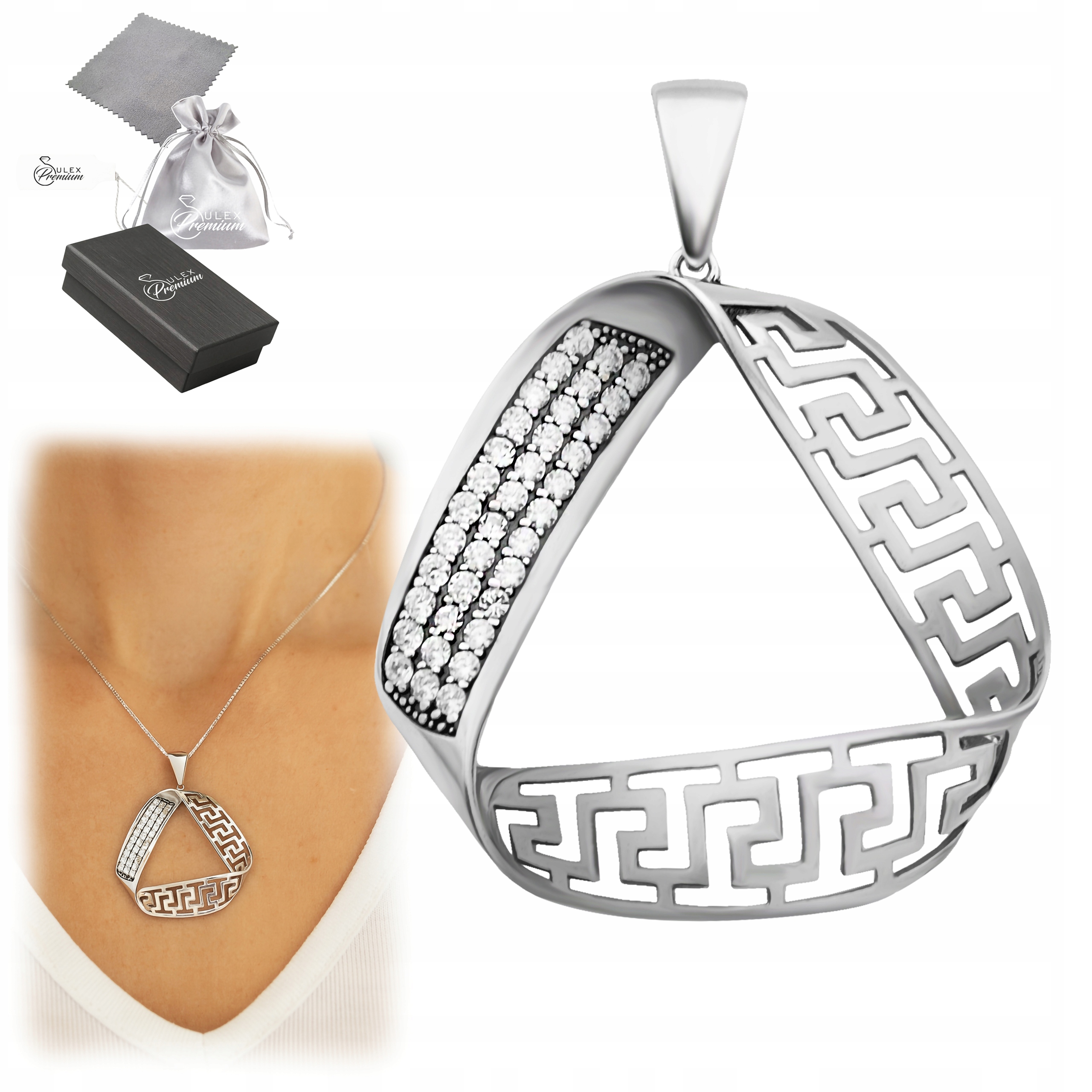 Elegantní přívěsek stříbro 925 Přívěsek s geometrickými zirkony, větší