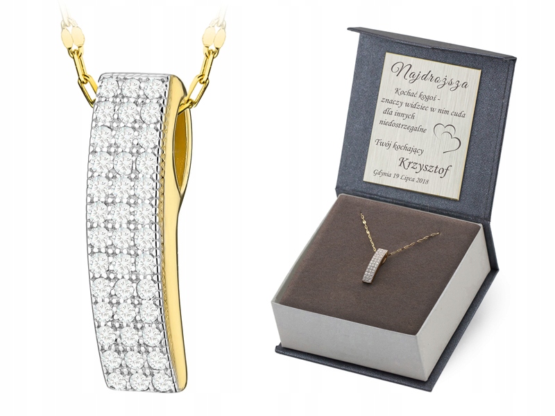 Zlatý Náhrdelník 40cm pr 585 Přívěsek Klasický Pásek Zirkony 14k