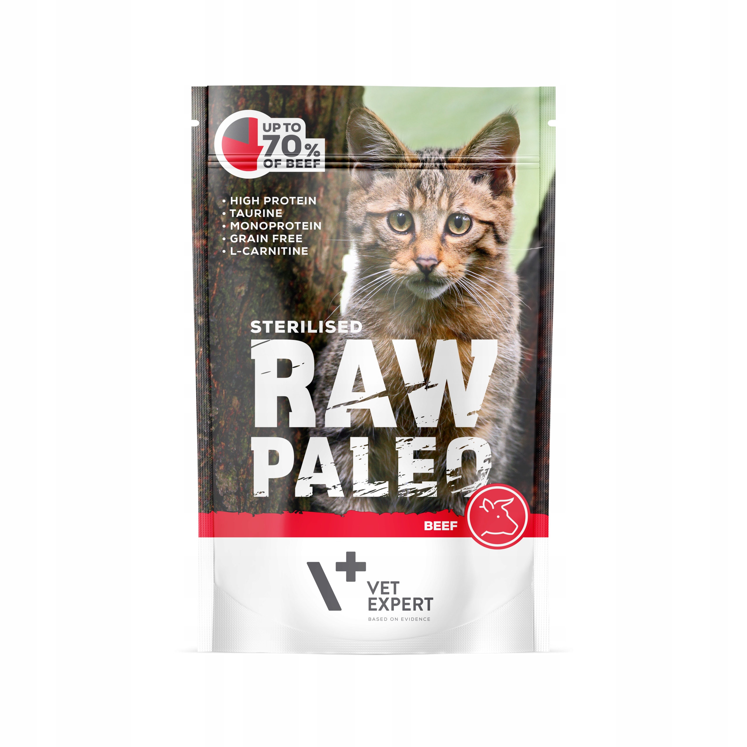 Levně 8X VetExpert Raw Paleo Cat Sterilizované hovězí 100g