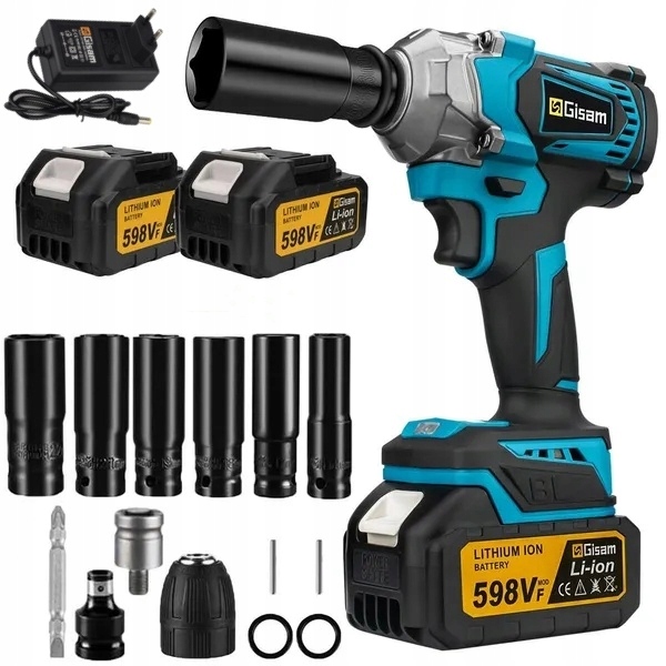 1200NM Bezuhlíkový rázový utahovák/šroubovák sada 2 baterií, akumulátorový