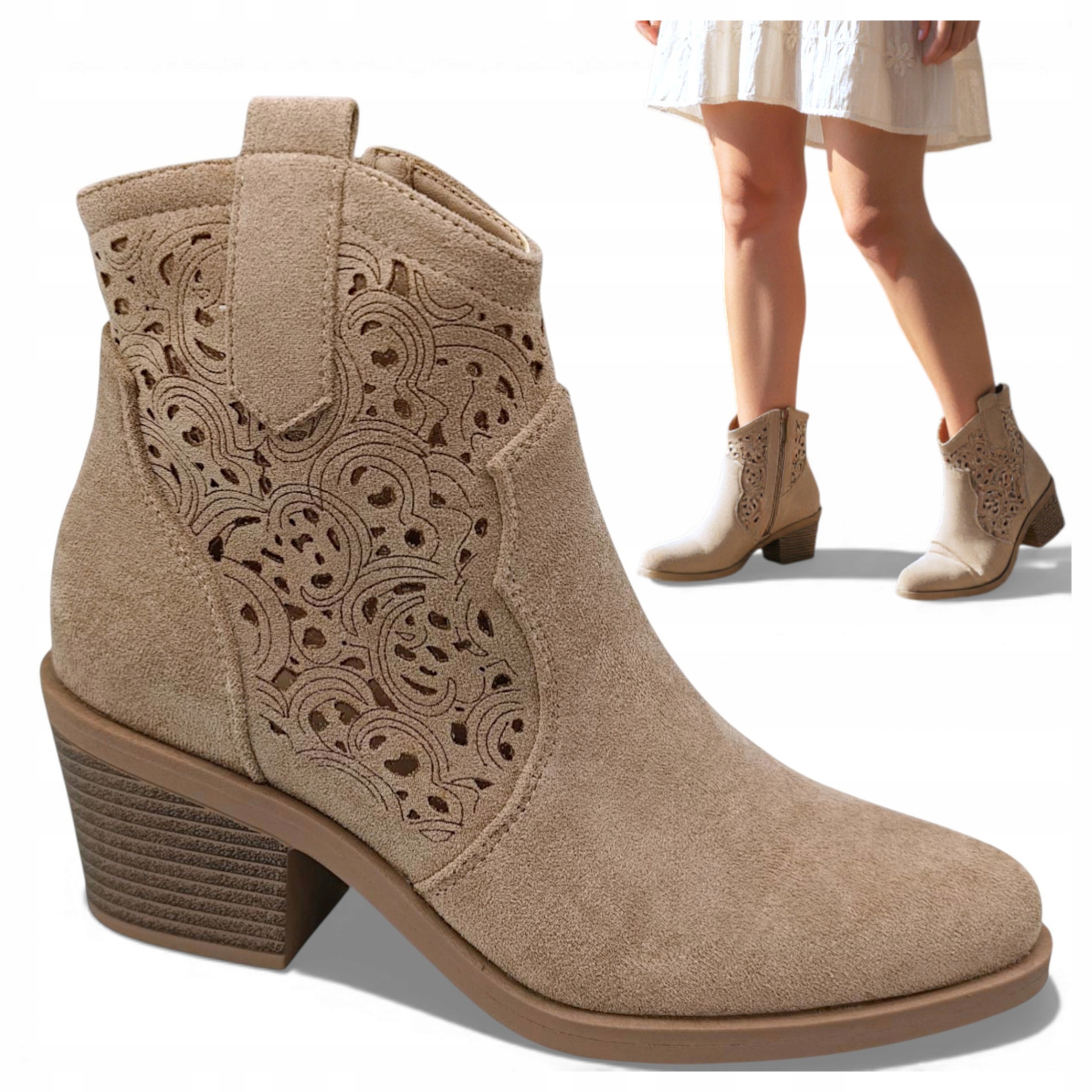 37 Pohodlné dámské kotníkové boty na špici, boty s kovbojské boty, prolamované na jaro, Barski