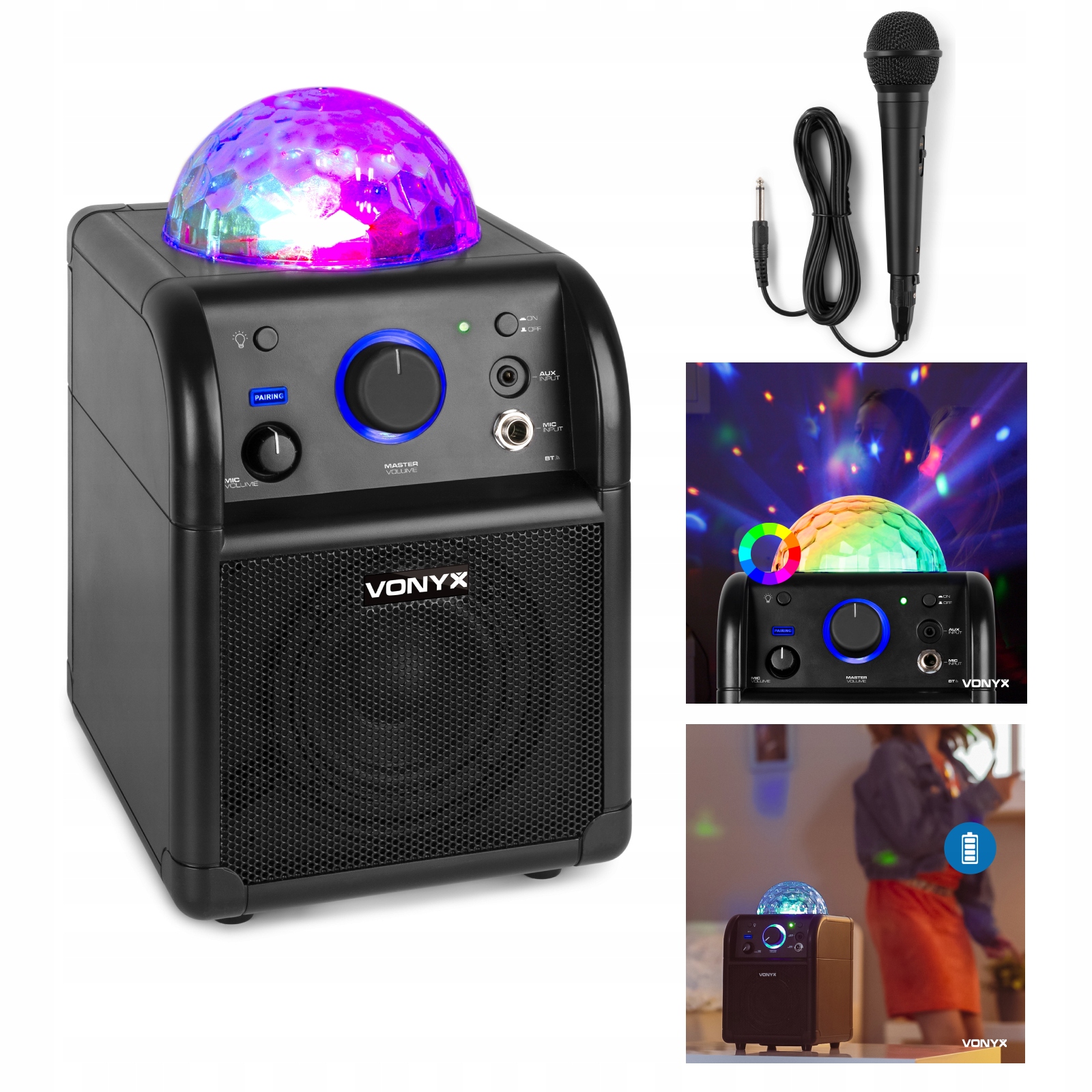 

Zestaw Karaoke bluetooth Usb Led Kulka+ mikrofon