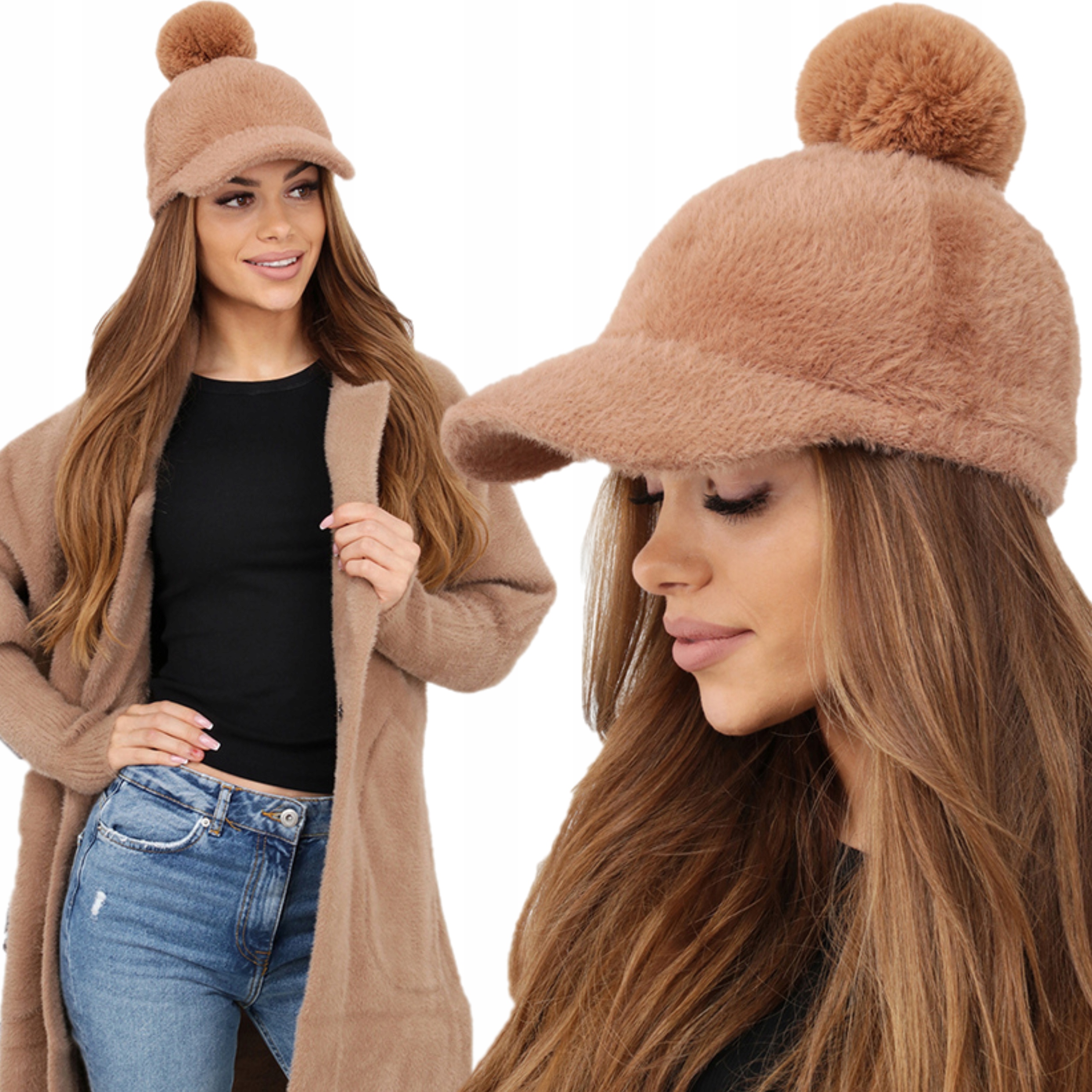 

Czapka Alpaka Z Daszkiem Pompon C.camel 2189