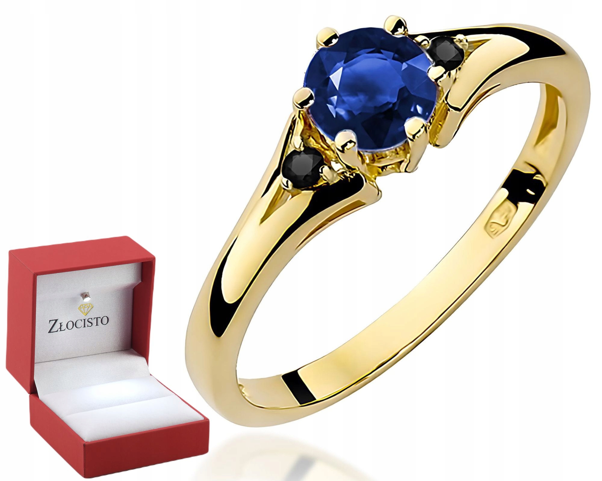 Zlatý Prstýnek Se Safírem A Černými Diamanty, Zlato 585 Dárek Gravírování