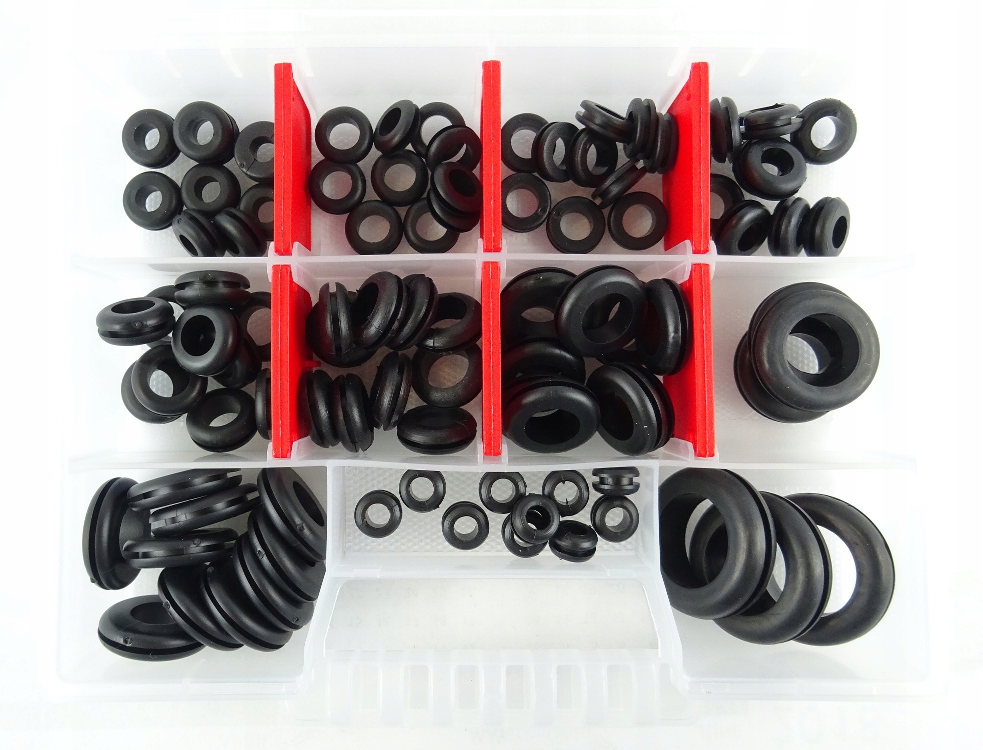 Sada průchodek kabelových průchodek 96 Kusů 11 velikostí Organizér Krabička