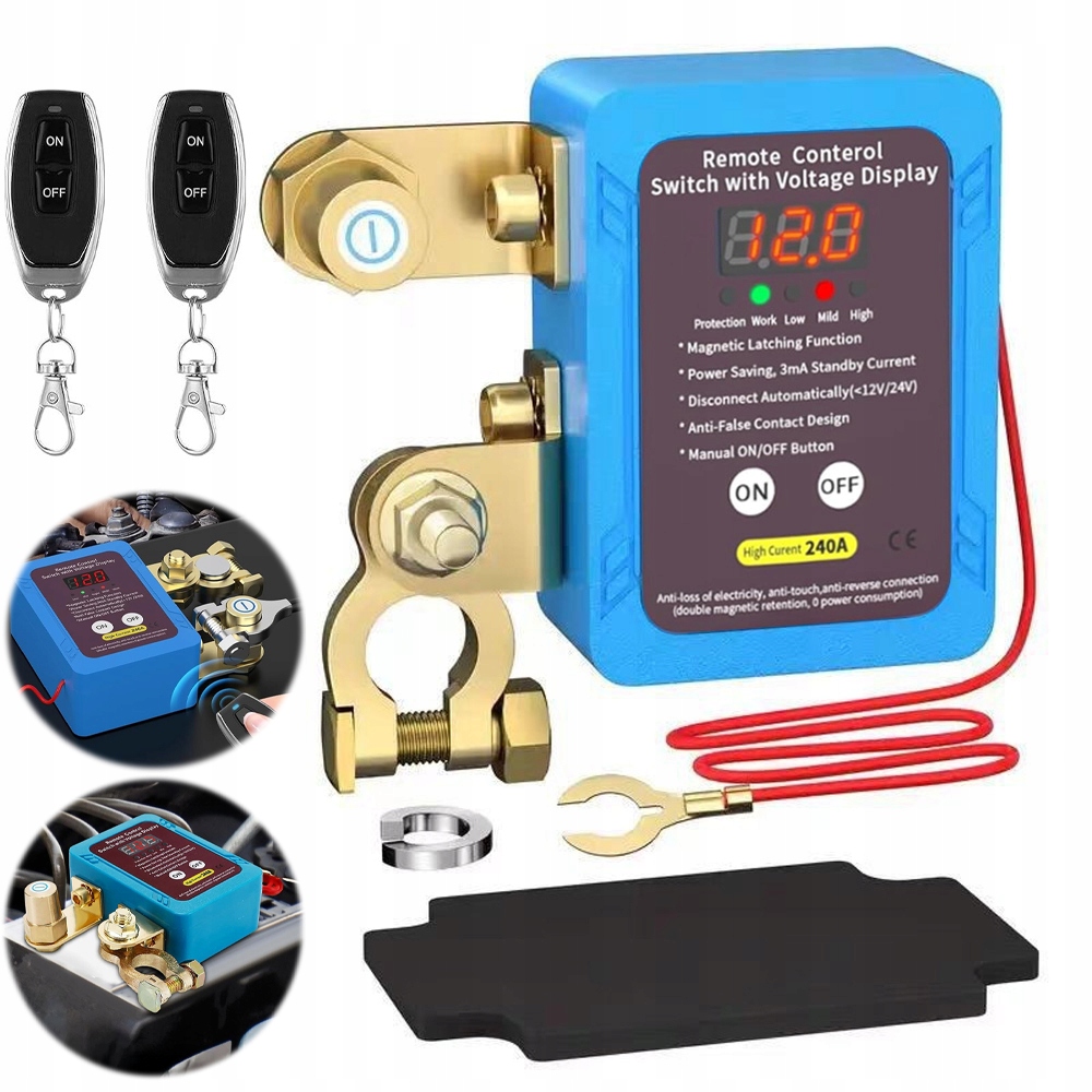 Dálkový Automatický Vypínač Odpojovač Baterie 12V 240A S 2 Dálkovými Ovladači