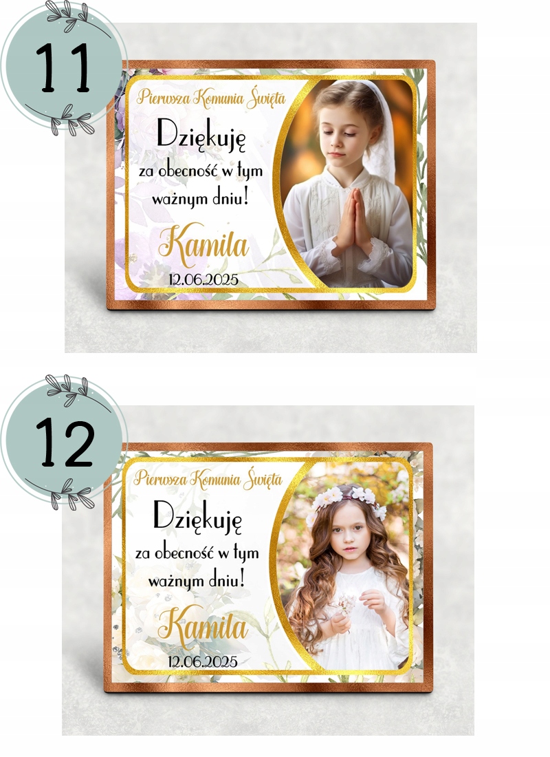 Podziękowanie jako magnes na Komunię ze zdjęciem 8 cm x 5,5 cm KOM2 Stan opakowania oryginalne