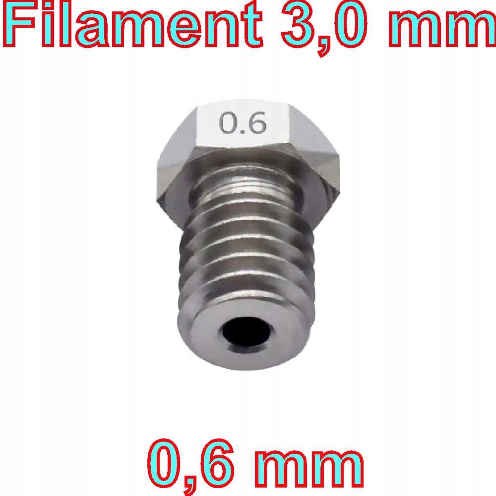 

dysza drukarki 3D, 0,6mm. filament 3,0mm. stal