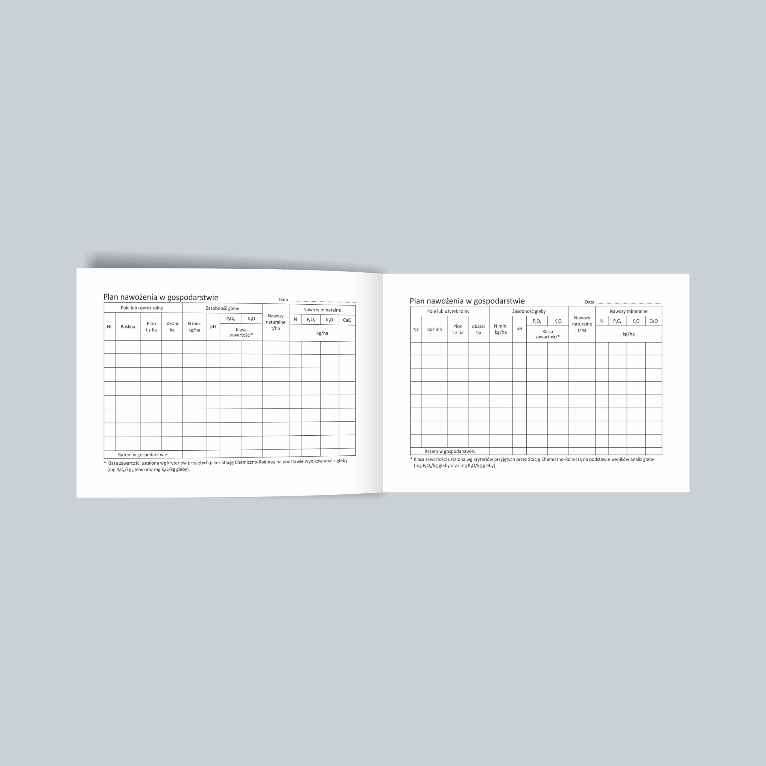 Plan nawożenia w gospodarstwie, ewidencja A5 Kod producenta 179