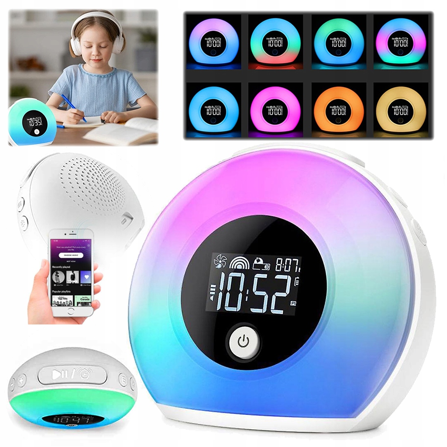 Lampa noční lampa denní hodiny budík alarm s Rgb Led reproduktorem Bluetooth