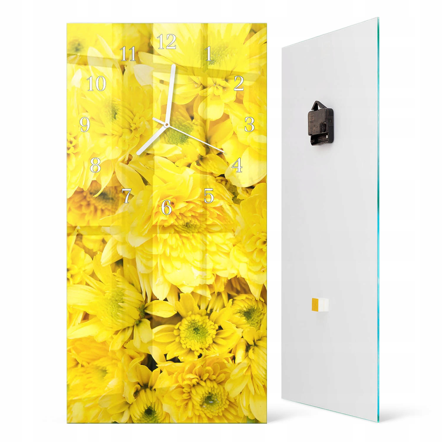 Elegantní obdélníkový skleněný nástěnný hodinový stroj s květinovým vzorem 30 x 60 cm