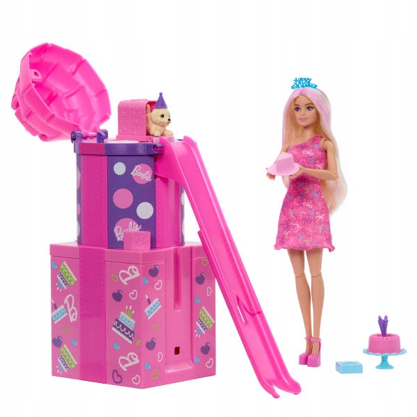 Barbie Urodzinowa niespodzianka ze zjeżdżalnią Lalka Zestaw Zabawka JKF66