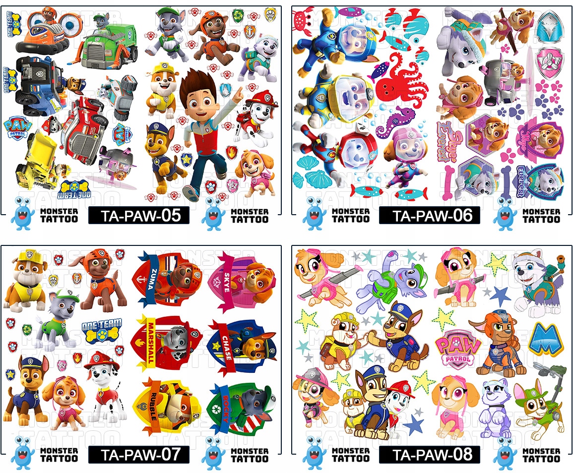 NAJLEPSZE TATUAŻE ZMYWALNE DLA DZIECI DZIECIĘCE PSI PATROL WZORY JAKOŚĆ Płeć uniseks