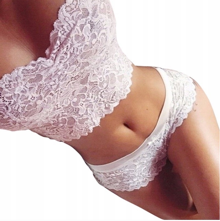 

Biała Koronkowa Bielizna Komplet Top Figi Stanik