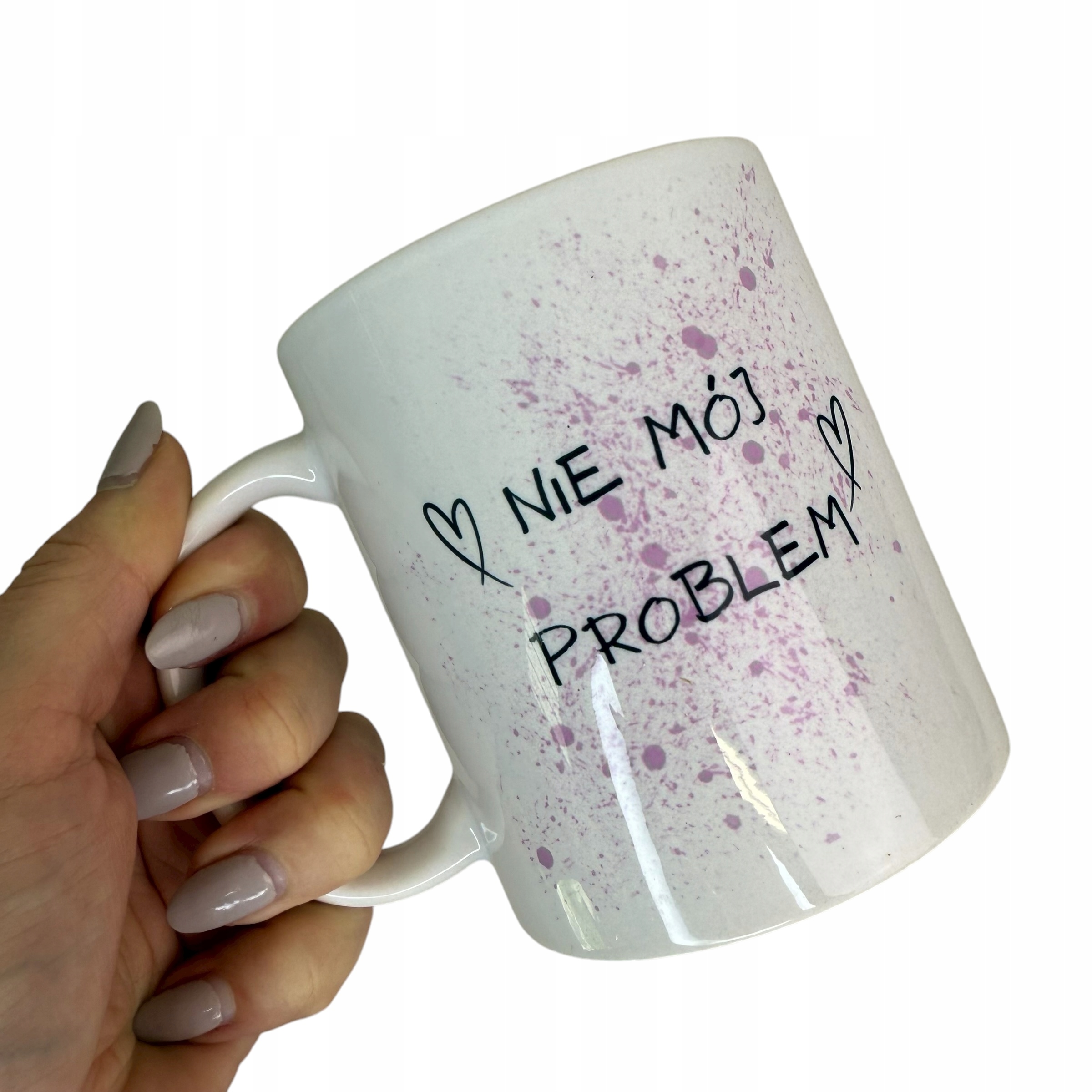 hrnek s nápisem „Není můj problém“ růžový dárek karton
