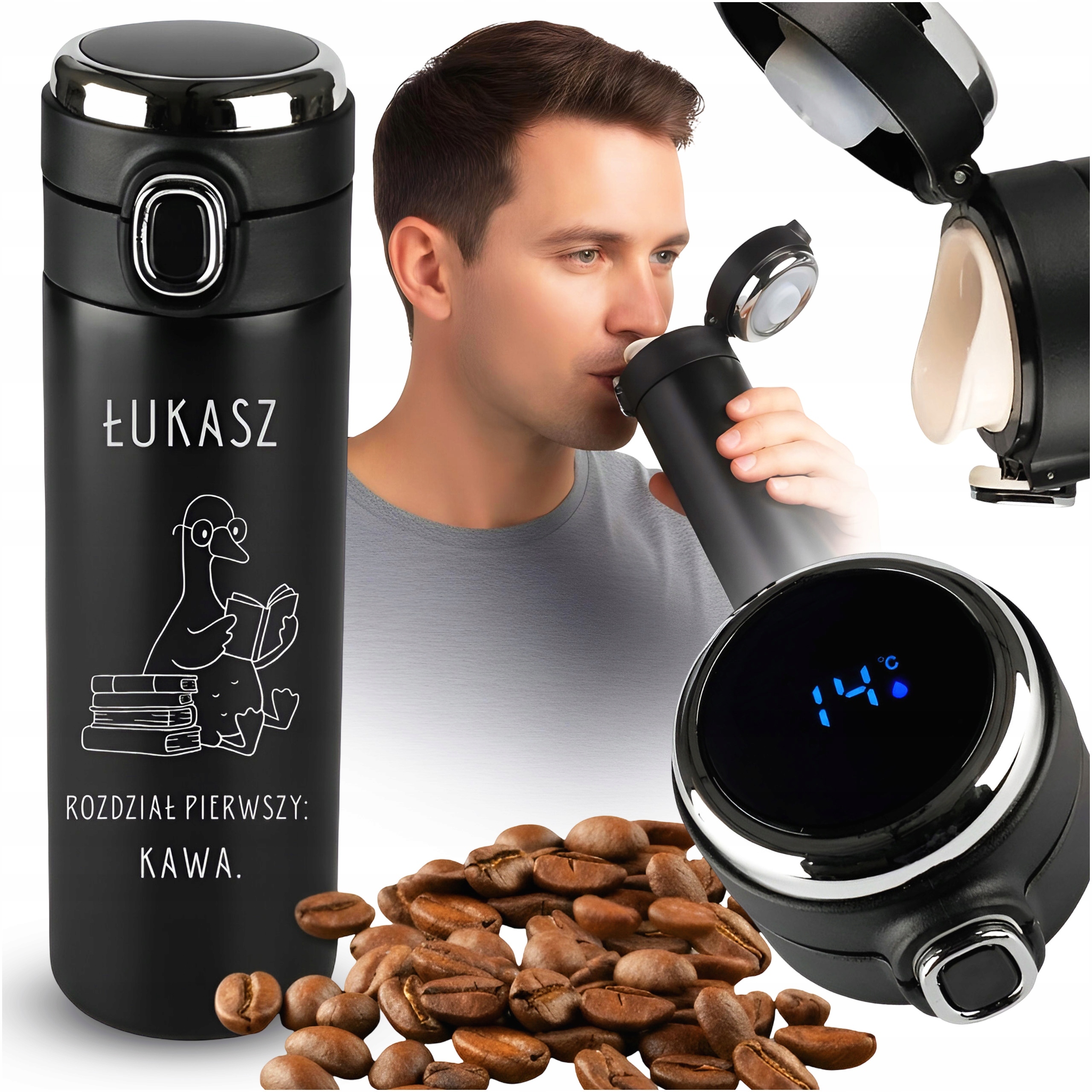 Termohrnek S Led Displejem Na Kávu, Dárek Personalizovaný Dárkový, Černý