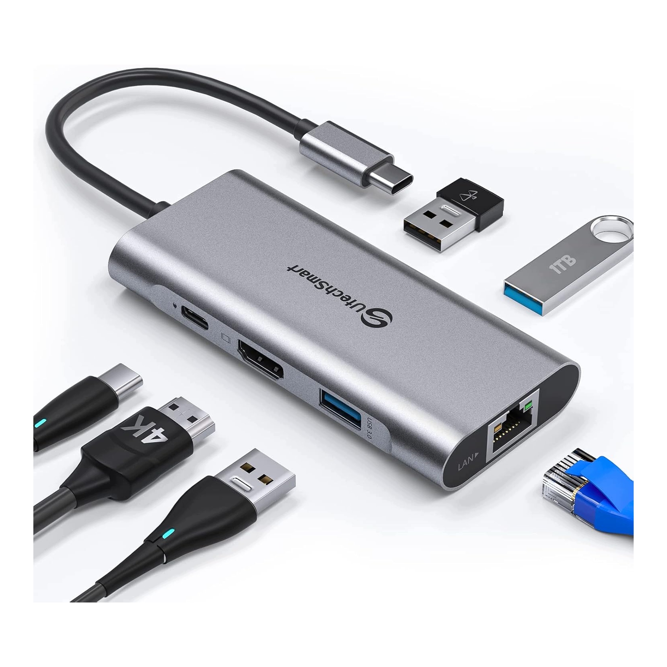 Hub Usb C Adapter 6W1 Hdmi Ethernet 100W Pd RJ45 4K Do Laptopa Macbook