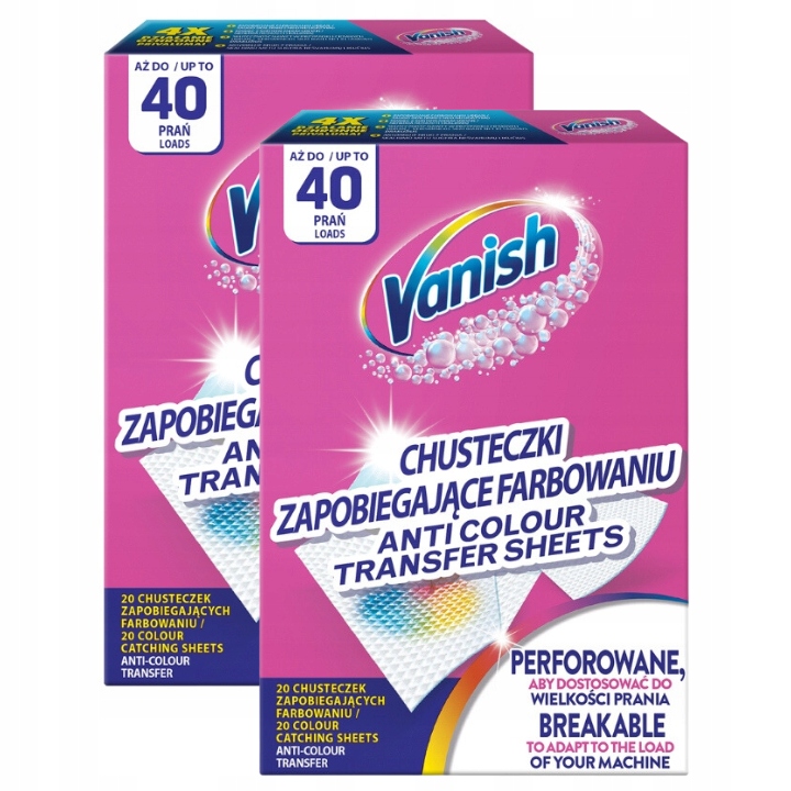 

Vanish Chusteczki do prania wyłapujące kolor 80p