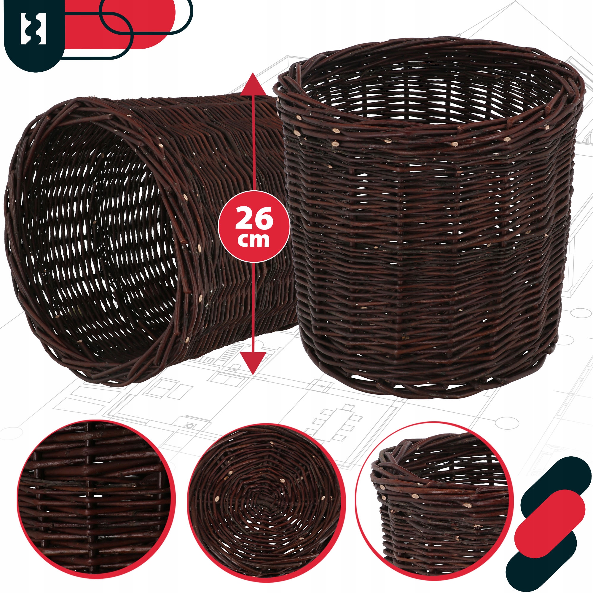 OSŁONKA WIKLINOWA NATURALNA DONICZKA PLECIONA KOSZYK NA KWIATY ROŚLINY Fi28 Materiał wiklina