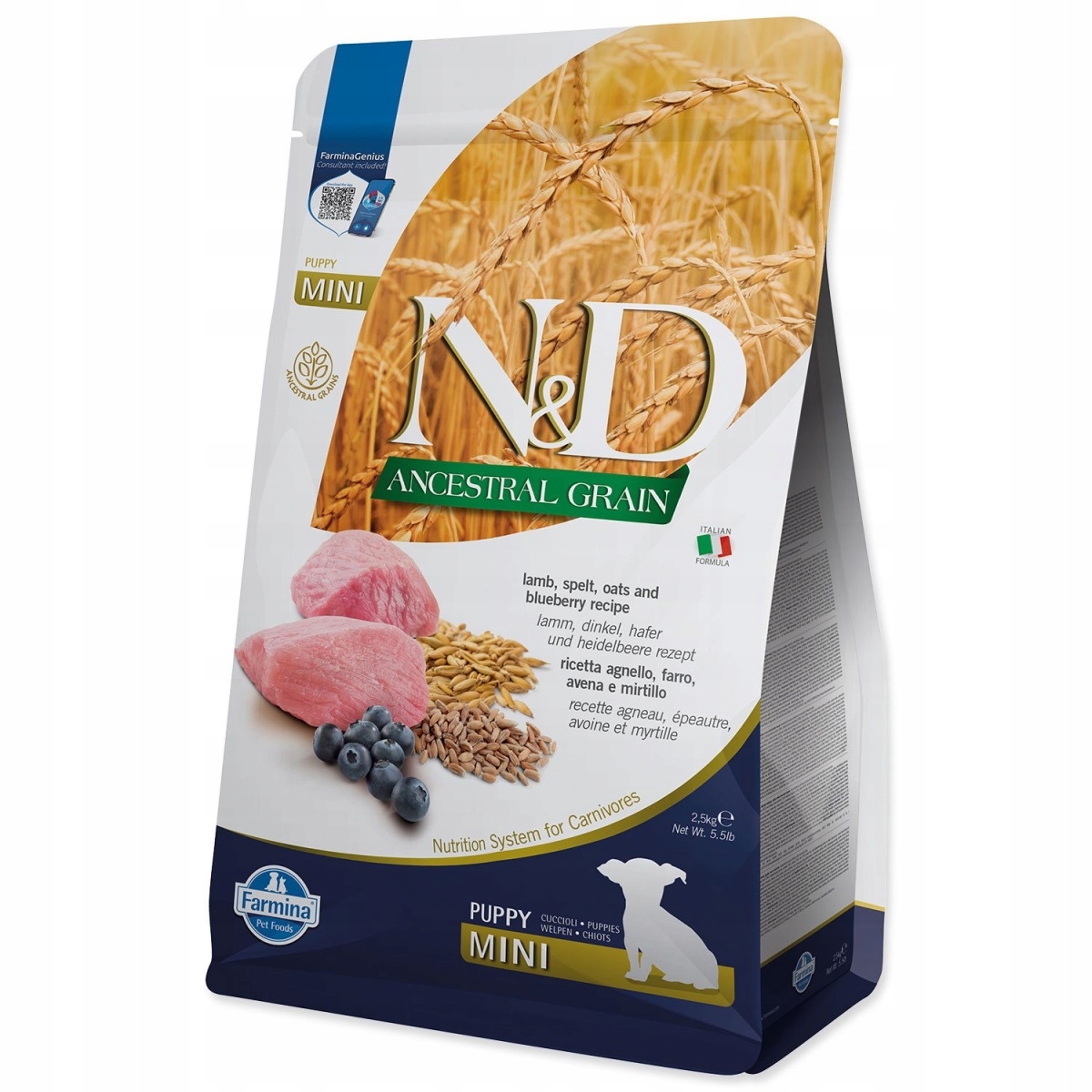 Levně Krmivo N&d Dog Puppy Mini Ancestral Grain Lamb, Spelt, Oats & Blueberry 2,5