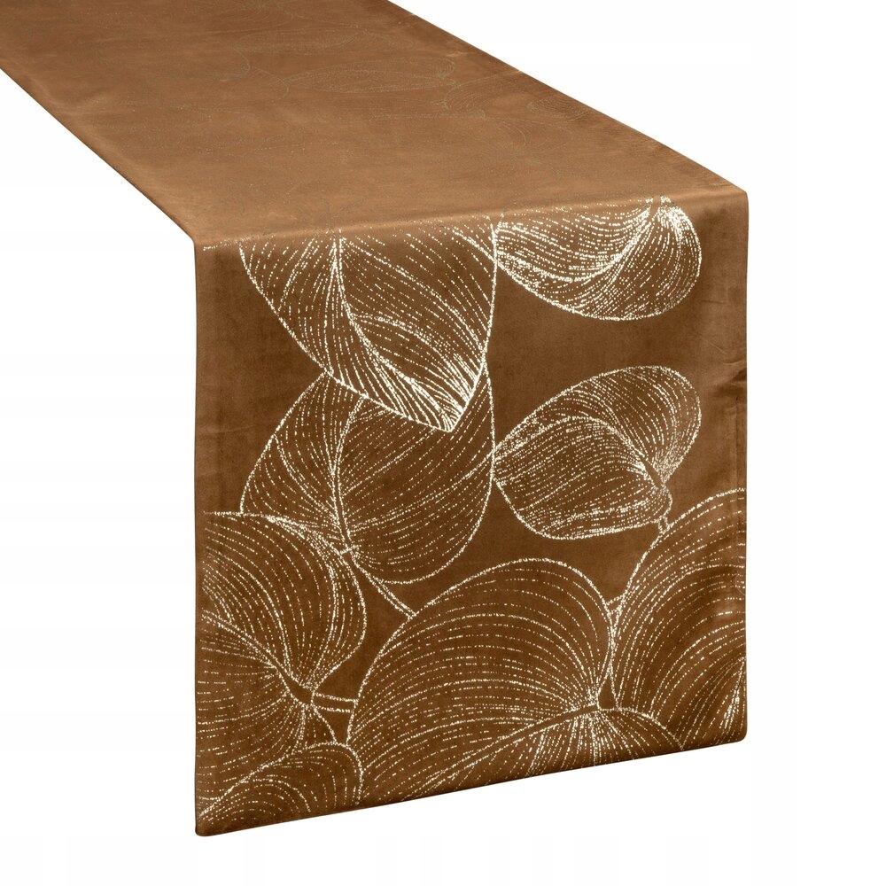 Bieżnik welwetowy 35X180 brązowy w złoty wzór liści