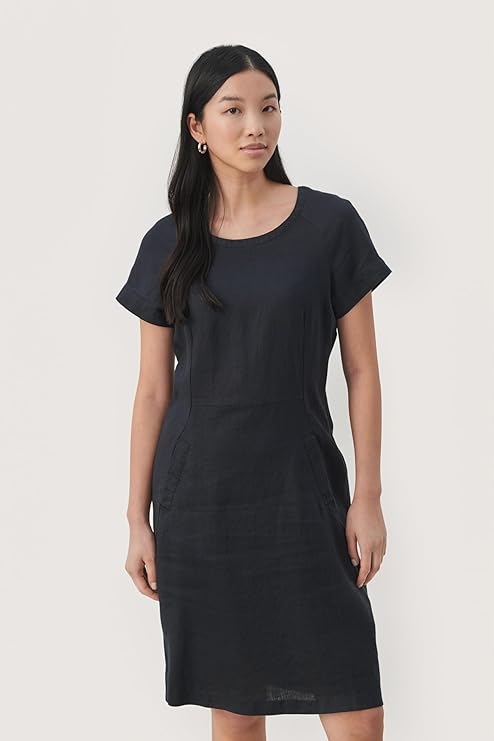 Part Two Tmavě Modrá Jednoduchá Šaty S Krátkým Rukávem Len 42 6FA