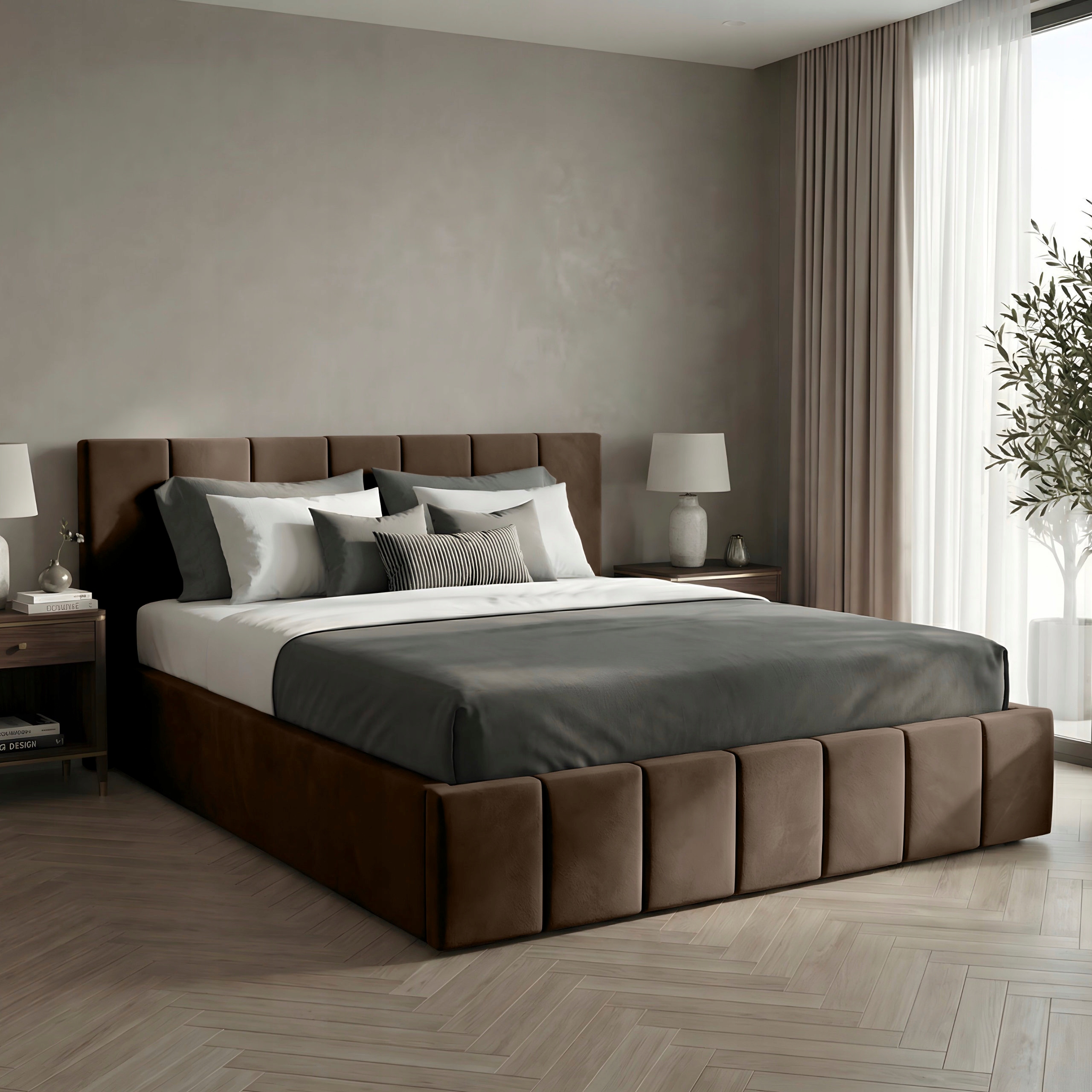 Čalouněná Postel Do Ložnice 160x200 Lůžko Premium S Úložným Prostorem Hnědá