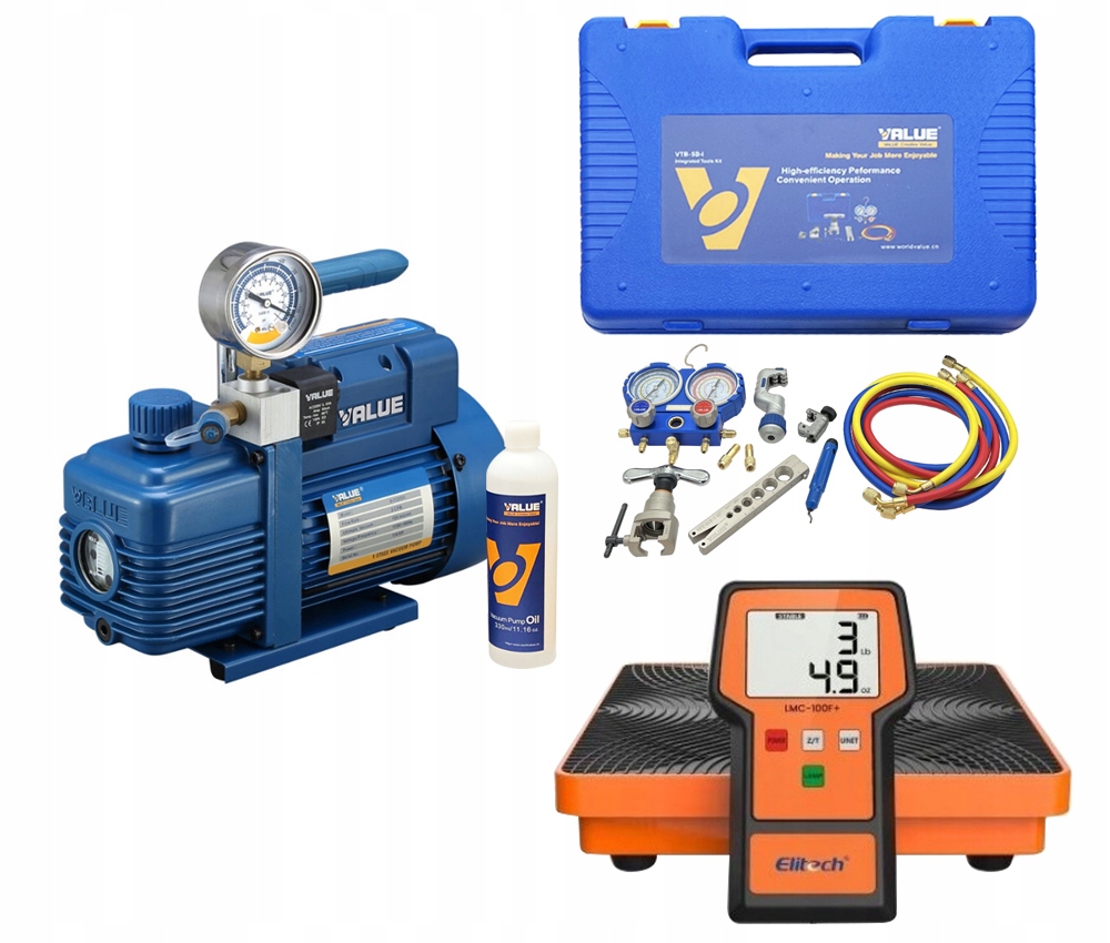 Sada Čerpadlo Value V-i220SV Manometre Value VTB-5B-I R32 Hmotnosť LMC-100F+