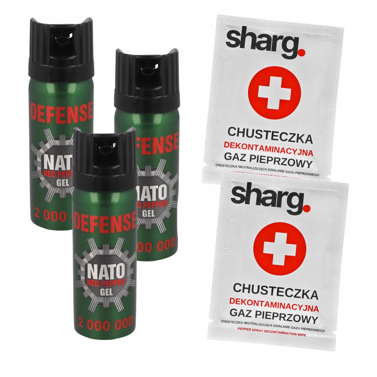 Zestaw 3x Gaz pieprzowy Sharg Nato Defence 2mln 50ml chusteczka