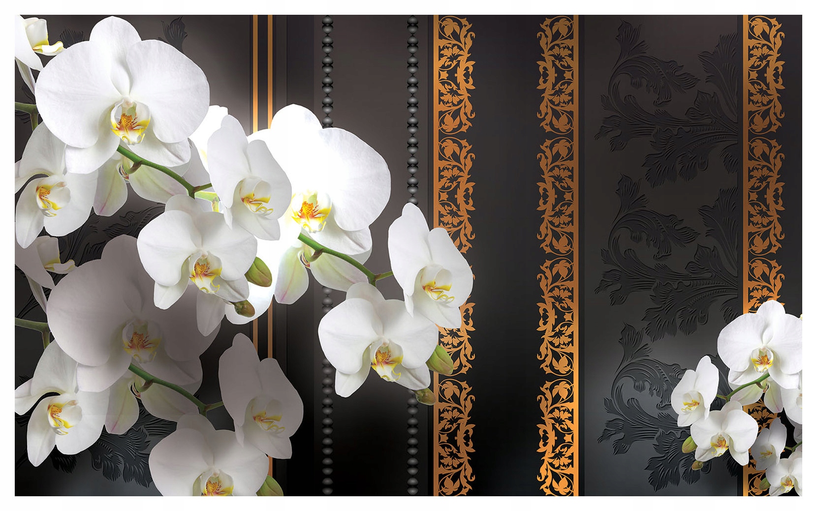 Vliesová fototapeta Orchideje zlaté pruhy na tmavém pozadí 254x184 lepidlo