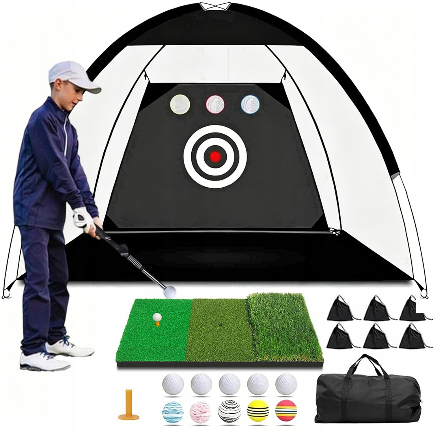 3X2M Siatka Treningowa Do Gry W Golfa Zestaw Z Matą Profesjonalny Golf Net