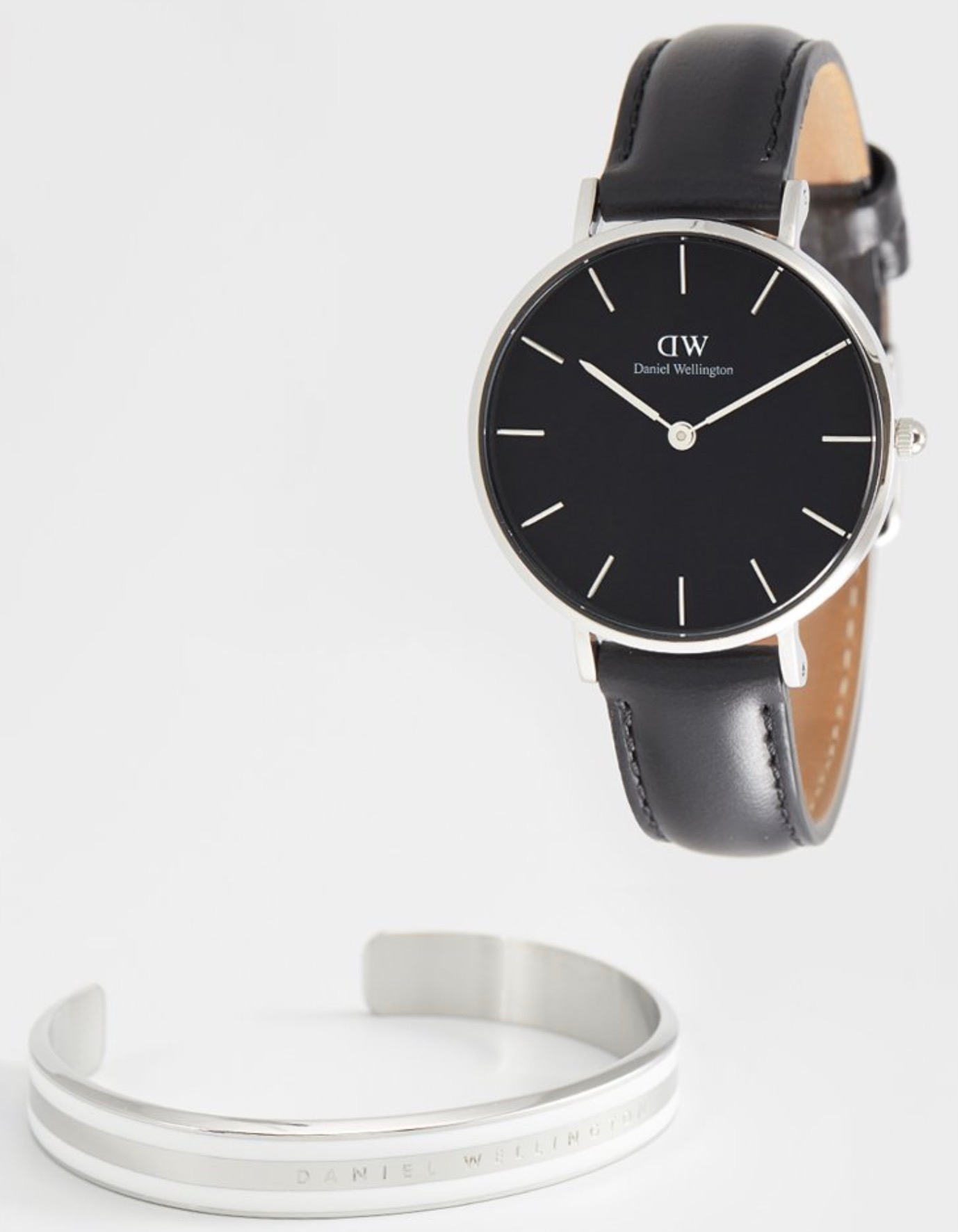 ZEGAREK DANIEL WELLINGTON CZARNY SKÓRA + SREBRNA BRANSOLETKA DW00500927 Stan opakowania oryginalne
