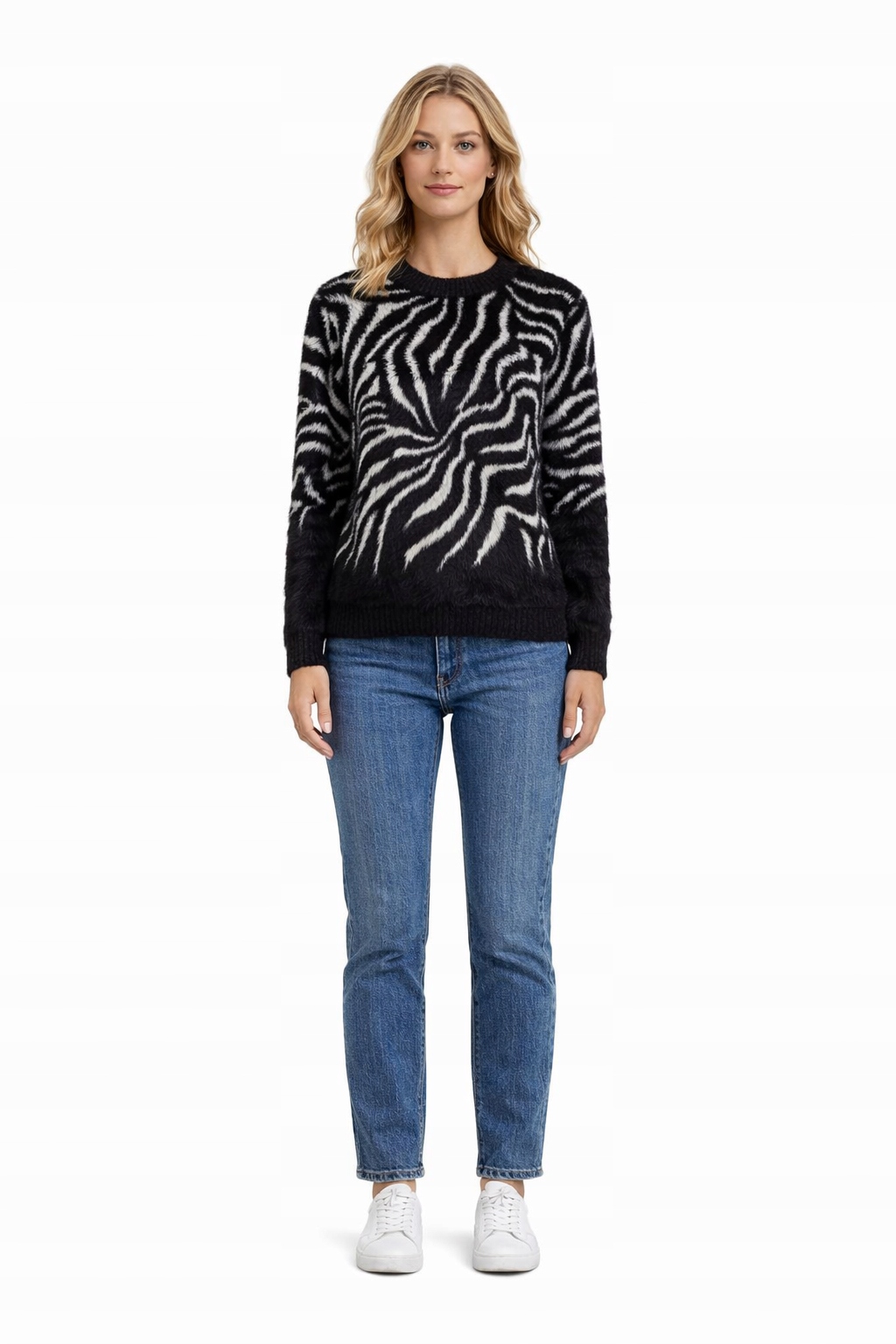 Černý Měkký Dámský Svetr Vzor Zebra S/m I3A
