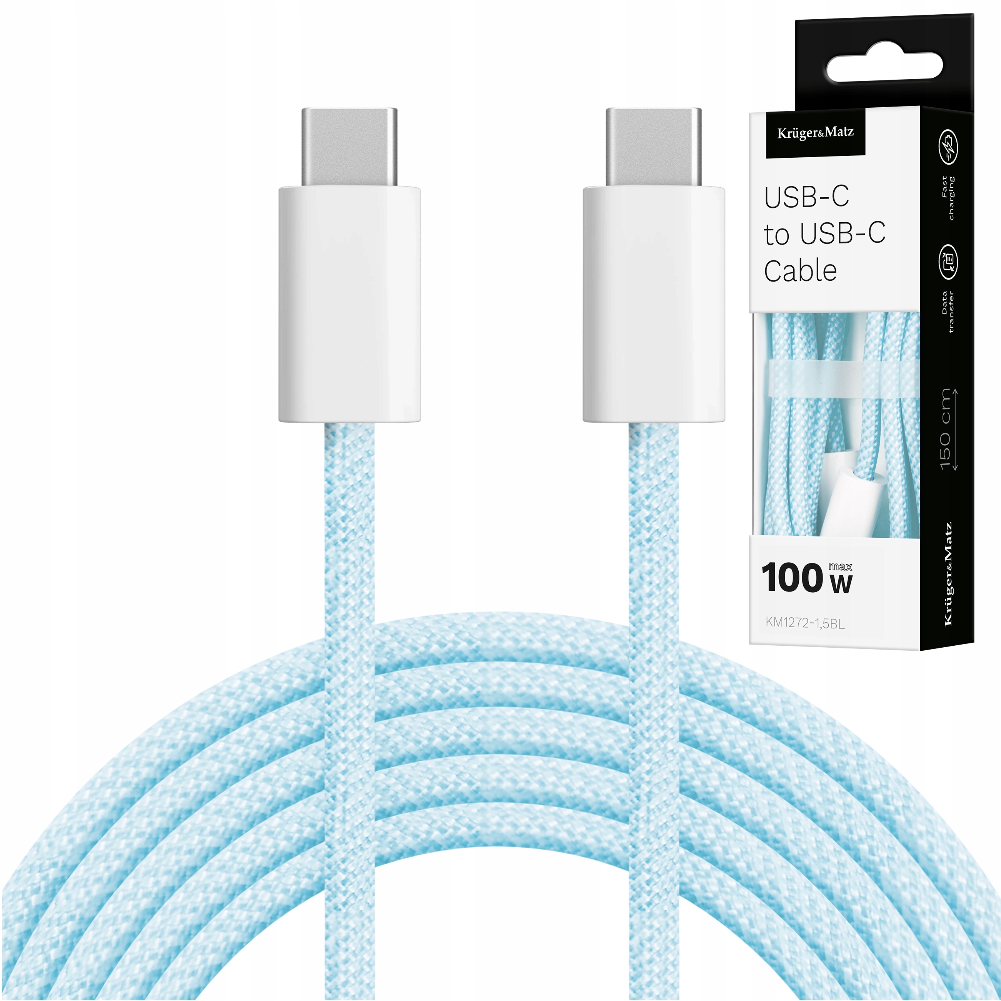 Kabel Usb typu C Usb typu C 100 W 1,5 m niebieski Kruger&Matz Basic