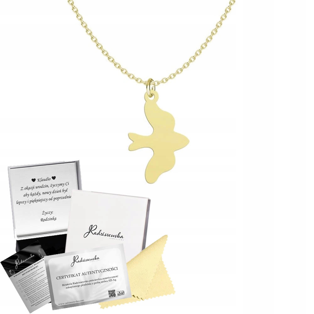 Náhrdelník Zlatá holubice Řetízek 925 Dárek Gravírování Přání Bonus