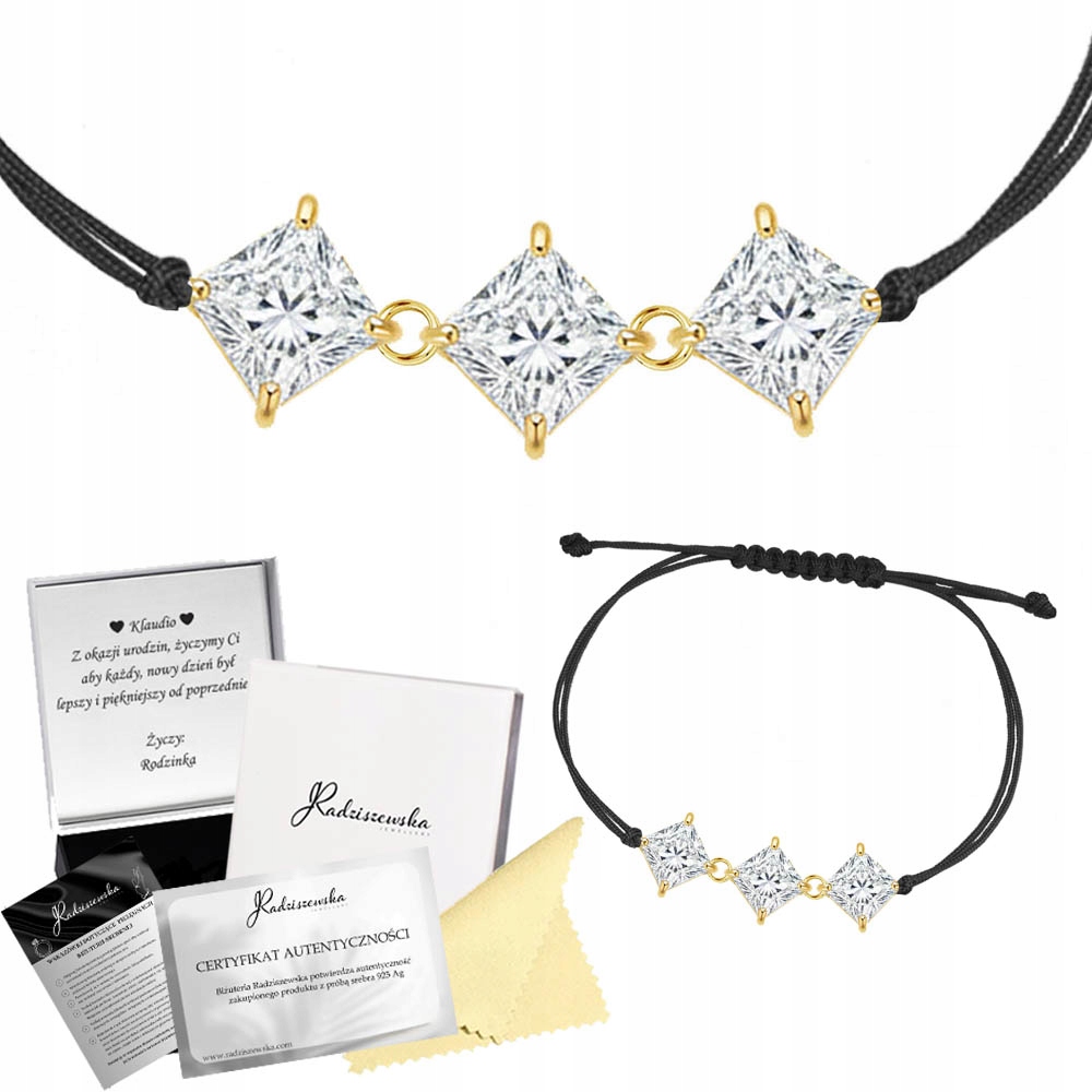 Zlatý náramek se zirkony na provázku 925 Dárek Den Žen Přání