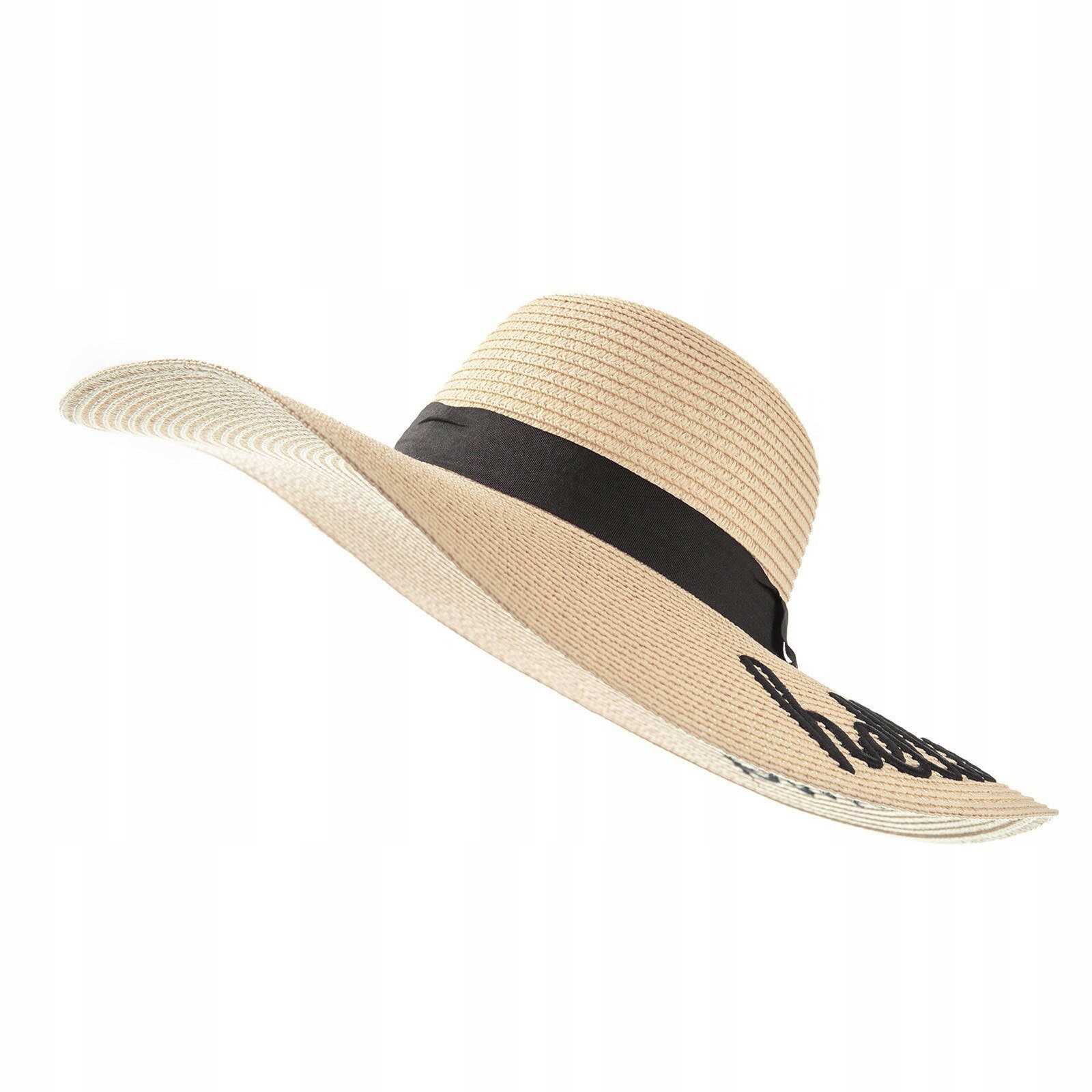 Kapelusz damski SŁOMKOWY DUŻY z napisem plażowy Model 38241