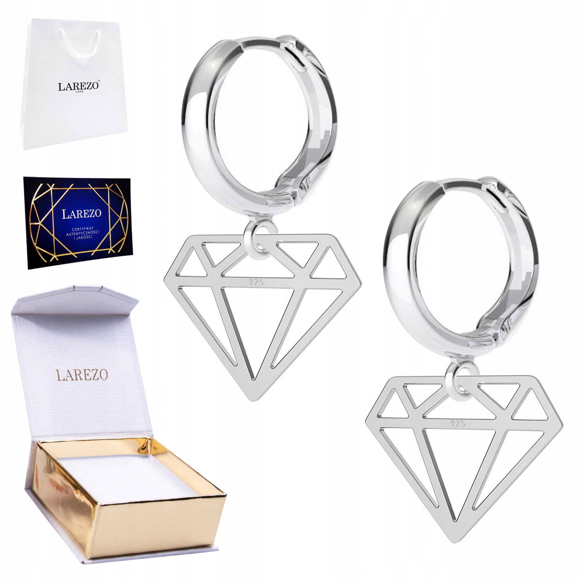 Stříbrné Náušnice 925 Ažurové diamanty Klenoty Brilianty Diamant Diamencik