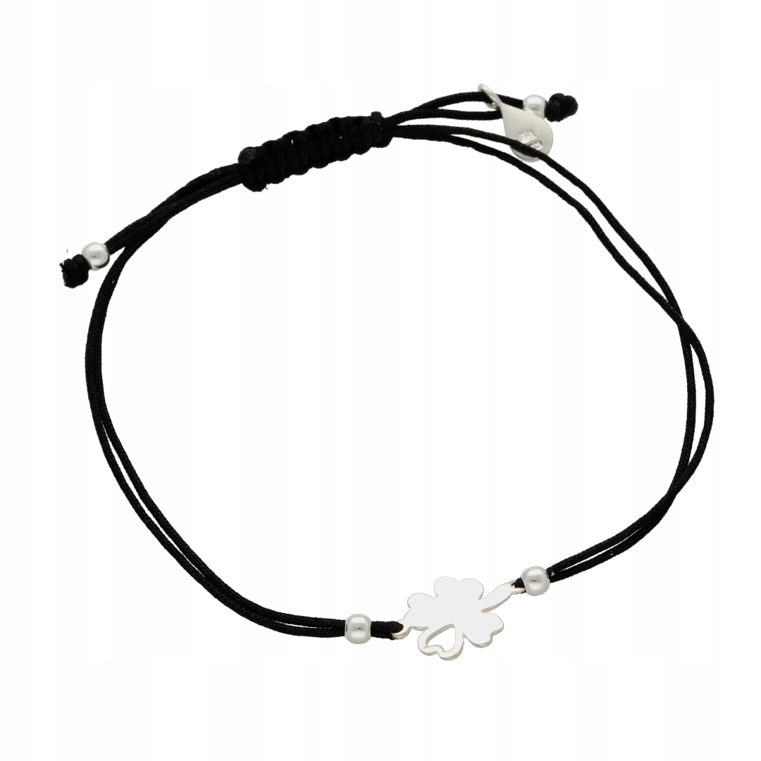 Provázkový náramek čtyřlístek černý stříbro