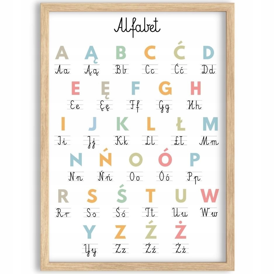 PLAKAT EDUKACYJNY OBRAZEK ALFABET LITERY MONTESSORI NAUKA SZKOŁA 30x40