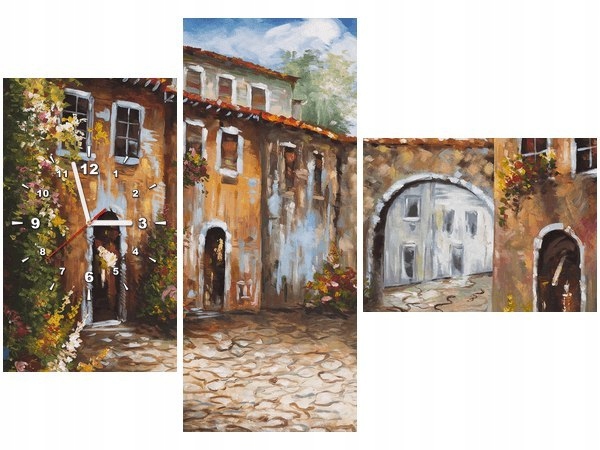 100cm 70cm ZEGAR 3 elem Urokliwa uliczka ścienny druk cyfrowy obraz