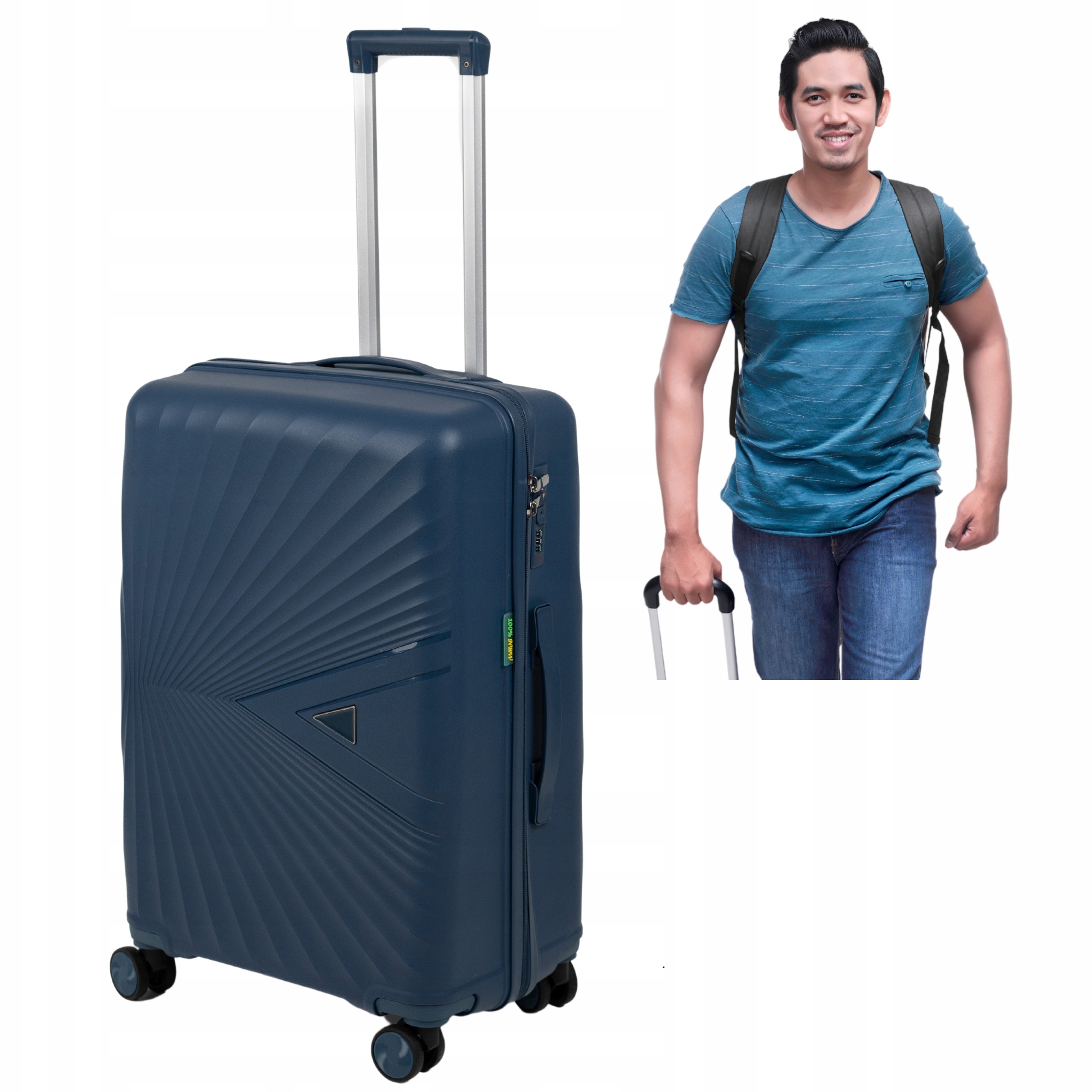 Střední Kufr, Tmavě Modrý, Tvrdý, 65 L, 65X43X27, Lehký, 3,3 Kg, Na 4 Kolečkách