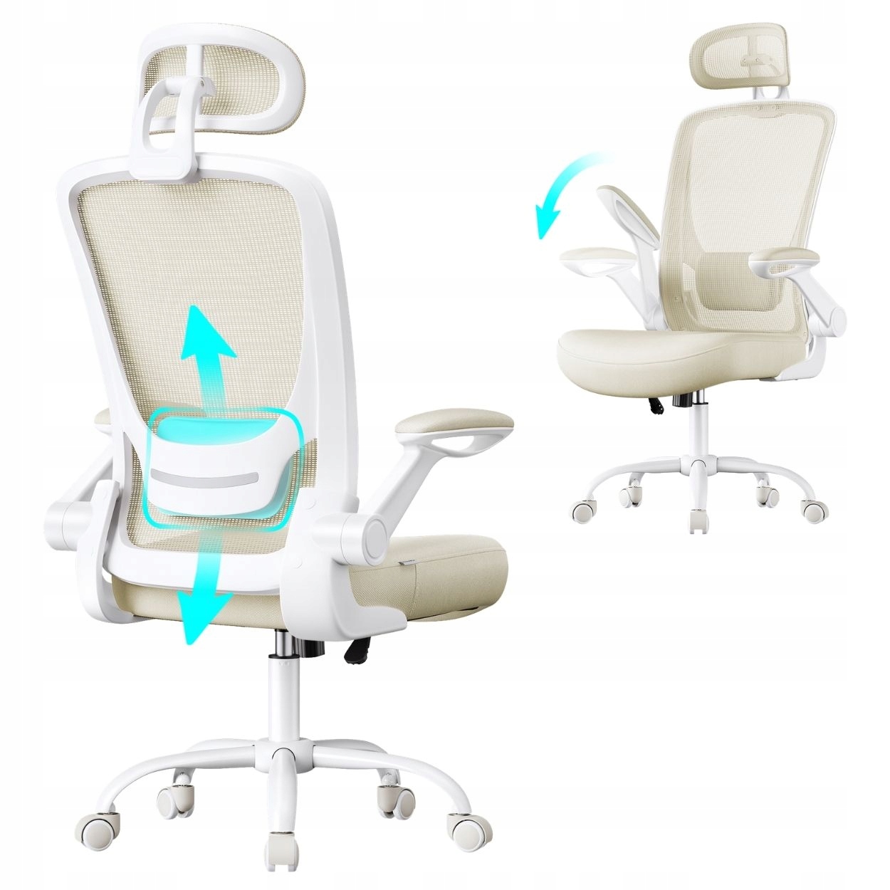Ergonomické Otočné Křeslo, kancelářská síťka, béžová, nastavitelná do kanceláře