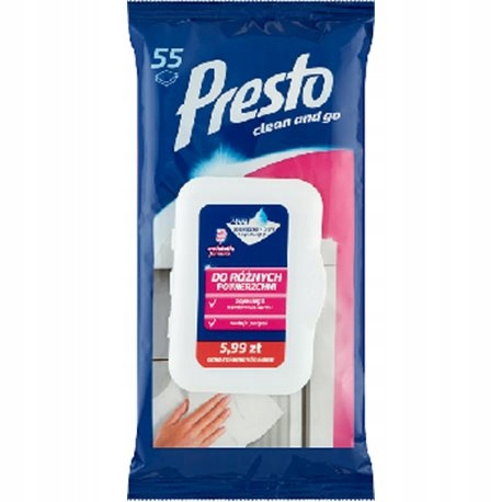 

Presto Chusteczki nawilżane do mycia powierz. 55sz