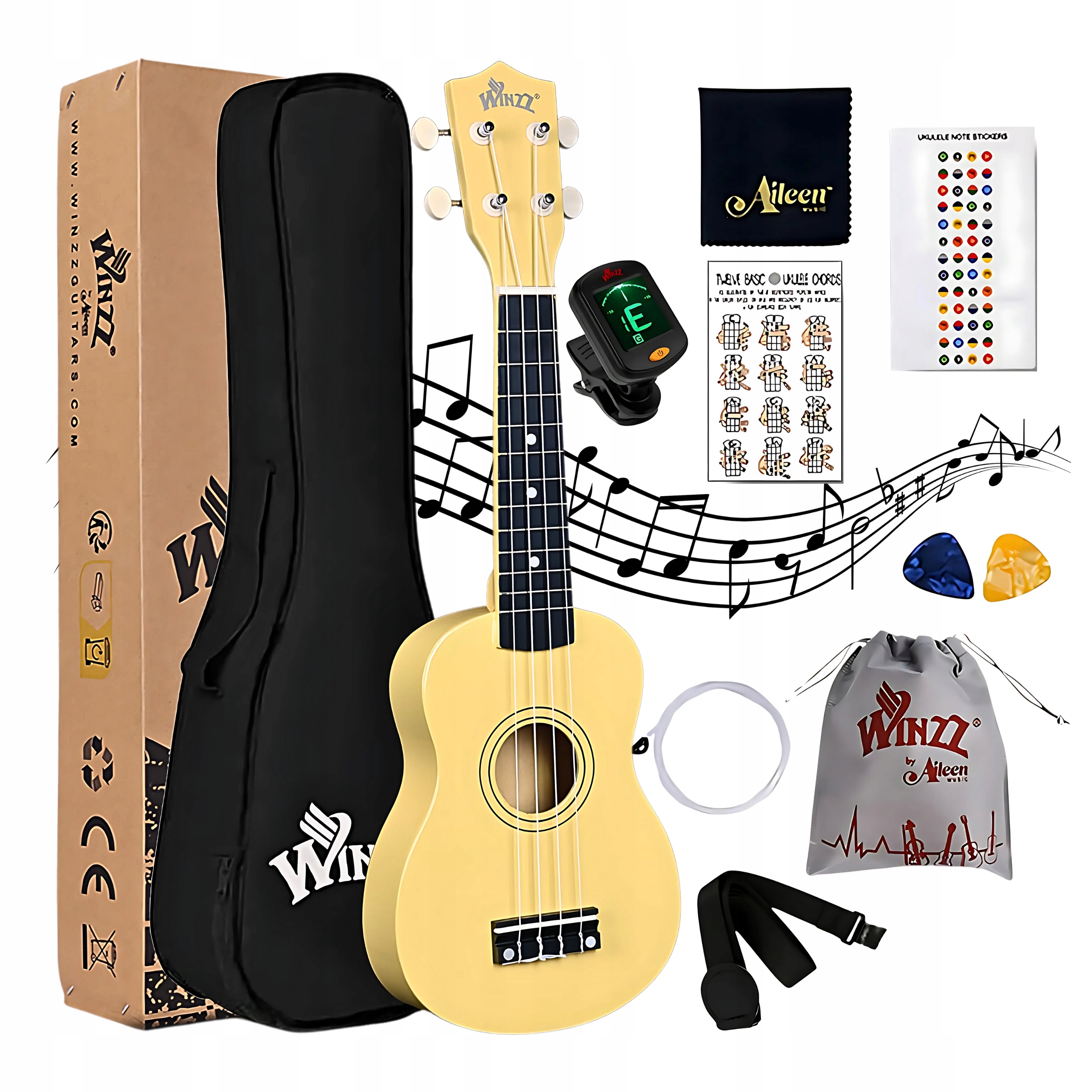 Sopránové ukulele Winzz žluté, pouzdro, pro děti a začátečníky