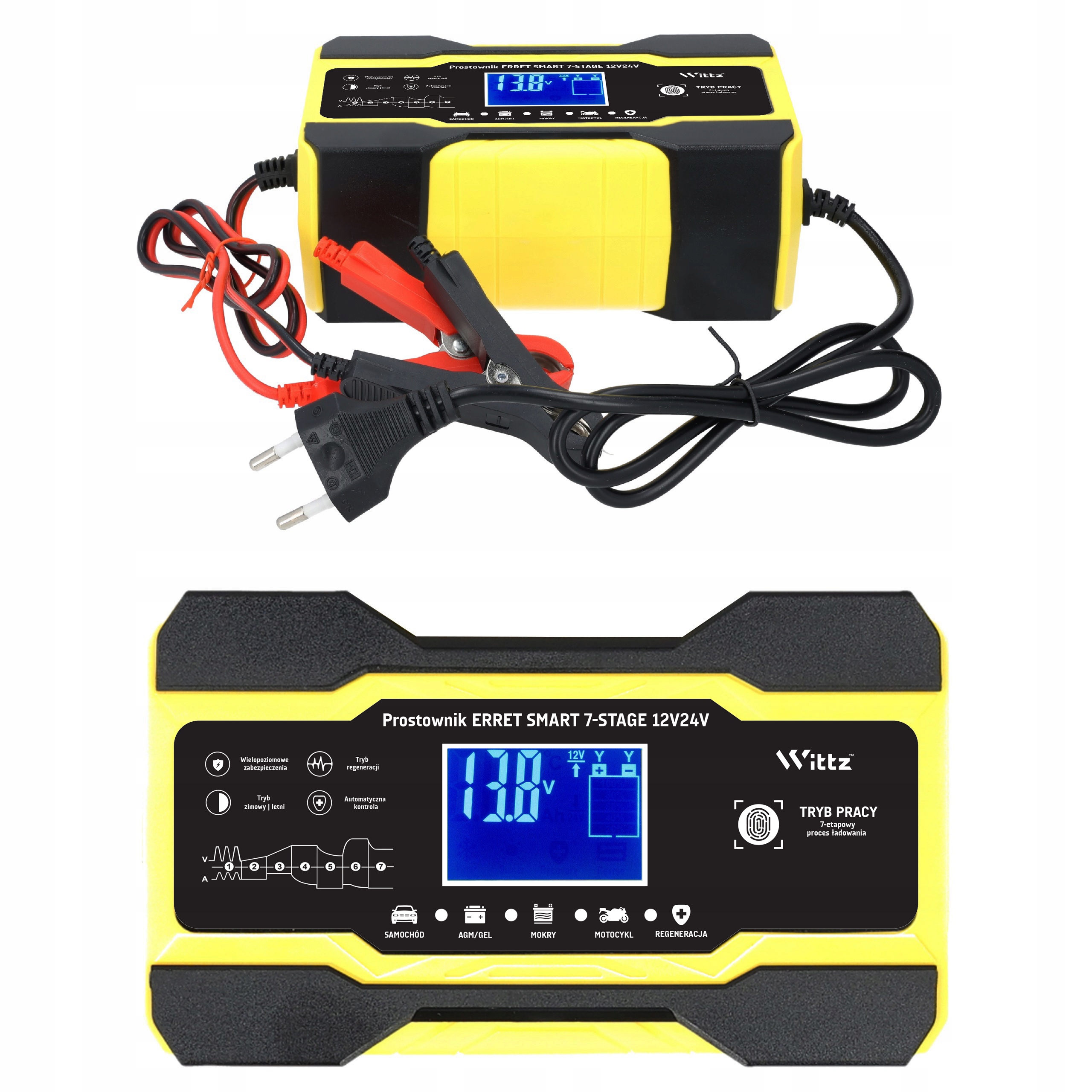 PROSTOWNIK AUTOMATYCZNY AKUMULATOROWY LCD FUNKCJA NAPRAWY 24V/12V 5A/10A Model SMART SMART 7-STAGE