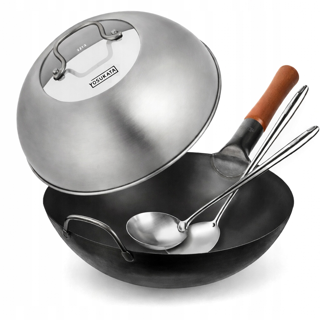 Yosukata Sada Wok 30 CM Uhlíková Oceľ Plyn Indukcia Lopatka Lyžica Pokryvka